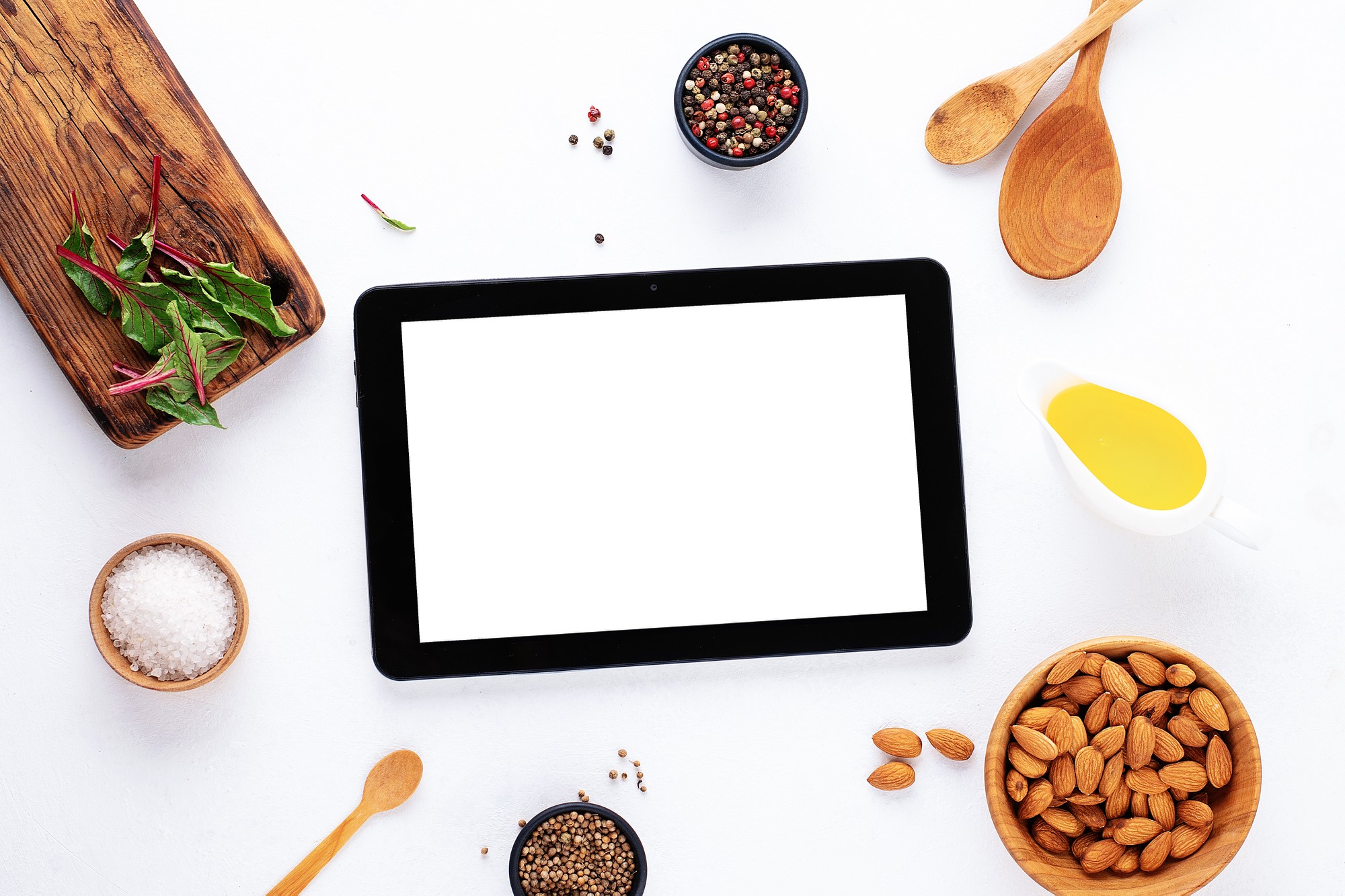 Selection of recipe cards and tablet